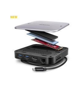 AXAGON HMC-UFO, USB 10Gbps hub, 2x USB-A, USB-C, HDMI 4k/60, RJ-45, M.2 slot, SD/mSD, audio, PD 100W, kabel USB-C 65cm
