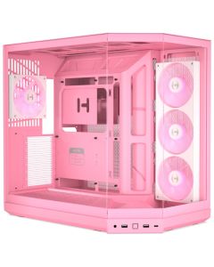 HYTE skříň Y50 ARGB Strawberry Milk / panoramatické sklo / dvě komory / 4x ARGB fan / bez zdroje / 1x USB-C / 2x USB-A
