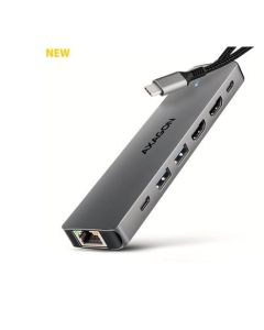 AXAGON HMC-7HX2, USB 5Gbps hub, 2x USB-A, USB-C, 2x HDMI 4k/60Hz, RJ-45 GLAN, PD 100W, kabel USB-C 15cm