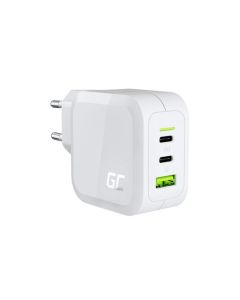 Green Cell bílá 65W GaN GC PowerGan nabíječka do zdi pro notebook, MacBook, telefon, tablet, Nintendo Switch - 2x USB-C, 1x