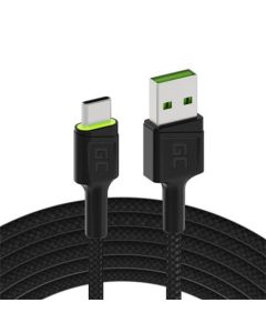 Green Cell Cable Ray USB kabel - USB-C 120 cm se zeleným LED podsvícením a podporou rychlého nabíjení Ultra Charge, QC 3.0