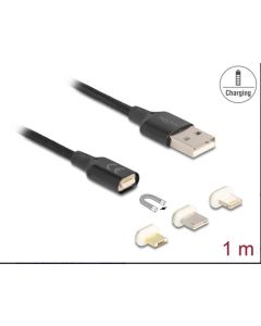 Delock Magnetická USB nabíjecí kabelová sada pro 8 Pin Lightning™ / Micro USB / USB Type-C™ černá 1 m