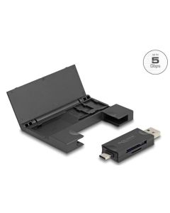 Delock Čtečka karet USB 5 Gbps, USB Type-C™ / Typ-A na paměťové karty SD a Micro SD s praktickým pouzdrem na paměťové ka