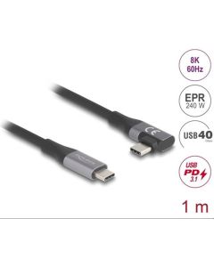 Delock Kabel USB 40 Gbps, pravoúhlý levý / pravý USB PD 3.1 Extended Power Range 240 W 1 m