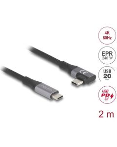 Delock Kabel USB 20 Gbps, pravoúhlý levý / pravý USB PD 3.1 Extended Power Range 240 W 2 m