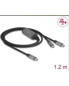 Delock Kabel USB-C™ ve tvaru Y, z 1 x zástrčky na 2 x zástrčky PD 3.0, 100 W inteligentní rozvod proudu, 1,2 m