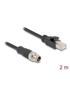 Delock Kabel M12, X-kódovaný, 8 pin, ze zástrčkového na RJ45 zástrčkového konektor, PVC, 2 m