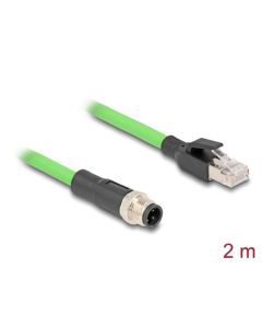 Delock Kabel M12, D-kódovaný, 4 pin, ze zástrčkového na RJ45 zástrčkového konektor, PUR (TPU), 2 m
