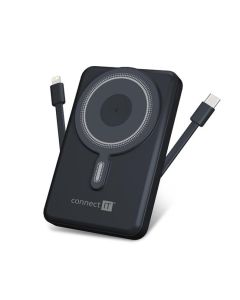CONNECT IT 10000 mAh bezdrátová Powerbanka 1xUSB-C port/1xUSB-C + 1xLightning kabel VESMÍRNĚ ŠEDÁ