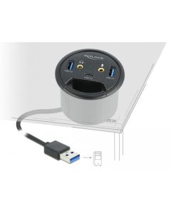 Delock Tříportový stolní rozbočovač USB 1 x USB Type-C™ a 2 x USB Typu-A + porty HD-Audio