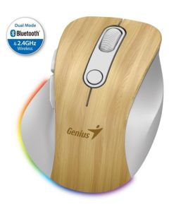 Genius Ergo 9000S Pro Myš, bezdrátová, optická, 2400DPI, 6 tlačítek, Bluetooth, 2,4GHz, USB-C nabíjení, tichá, 7bar.pods.,borovice