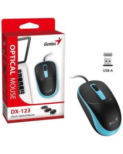Genius DX-123 Myš, drátová, optická, 1200DPI, 3 tlačítka, USB, černo-modrá
