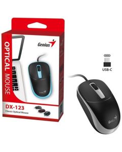 Genius DX-123 Myš, drátová, optická, 1200DPI, 3 tlačítka, USB-C, černo-šedá