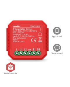 Nedis ZBWD20RD - SmartLife Spínač Zigbee 3.0 | 2x100 W | Připojení terminálu | Aplikace ke stažení pro: Android™ / IOS