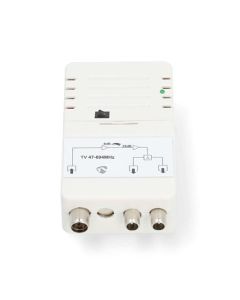 Nedis SAMP42222WT - Anténní zesilovač CATV | Zesílení: 25 dB | 47 - 694 MHz| Počet výstupů: 2 | Ovládání zesílení | Bílá