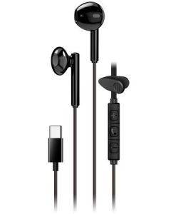 Genius HS-M366 Headset, drátový, do uší, mikrofon, ovládání hlasitosti, 360° rotační klip, USB-C, černý