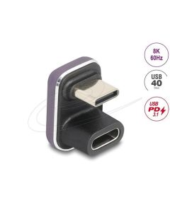 Delock USB-C adaptér 180° úhel 40 Gb/s PD 3.1 240 W samec na samici ve tvaru U 8K 60 Hz kovový