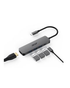 Acer 5IN1 Type- C dongle, 1x HDMI (až 3840x2160@60hz), 3x USB 3.0 5Gbps ports, 1x Type-C up to 100W PD port (host)
