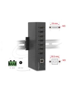 Delock Průmyslový rozbočovač ze 7 x USB 2.0 Typ-A s ochranou proti elektrostatickému výboji (ESD) až 15 kV ,DIN