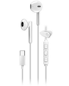 Genius HS-M366 Headset, drátový, do uší, mikrofon, ovládání hlasitosti, 360° rotační klip, USB-C, bílý