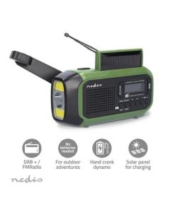 Nedis RDDBCR2000GN - Nouzové Radio | DAB+ / FM | Napájení z baterie/Napájení z USB/Ruční klika / Solar Powered | Budík
