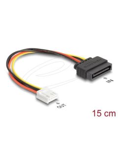 Delock Napájecí kabel SATA, z 15 pinové zástrčky na 1 x 4 pinovou zásuvku disketové mechaniky floppy, 15 cm
