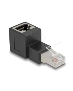 Delock Adaptér ze zástrčky RJ45 na zásuvku RJ45, Cat.6A, zahnutý nahoru v úhlu 90°