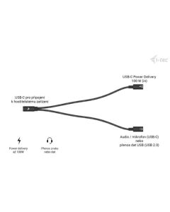 i-tec USB-C Cable Splitter Audio/Data + Power Delivery 100W