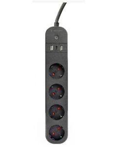 GEMBIRD chytrá prodlužovačka s USB nabíječkou, 4 zásuvky, černá