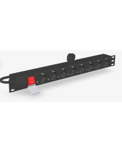 GEMBIRD rozvodná jednotka PDU s 8 zásuvkami Schuko, výška 1U, 10 A, zástrčka C14, kabel 3 m