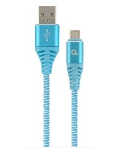 GEMBIRD prémiový nabíjecí a datový kabel Micro-USB, opletený bavlnou, 2 metry, modro-bílý