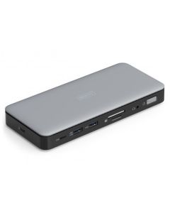 Digitus USB-C dokovací stanice, 11 portů: 2× HDMI, 1× DisplayPort, 2× USB-A, 1× USB-C, 1× RJ45, 1× DC, 1× audio