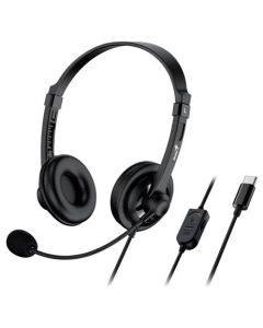 Genius HS-230U, Headset, náhlavní, drátový, s mikrofonem, ovládání hlasitosti, kabel 2,4 m, USB-C, černý