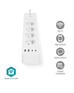 Nedis WIFIP313EWT - SmartLife Prodlužovací Přívod| Wi-Fi | 4x Zásuvka typu F (CEE 7/5) / 4 x USB | 3680 W | 2.0m | Bílá