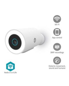 Nedis WIFICO15CWT - SmartLife Venkovní Kamera| Wi-Fi | Reflektor | 3MP Full HD 1296p | IP65 | Snímač pohybu | Bílá