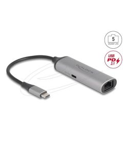 Delock Síťový adaptér USB Type-C™, 5 Gigabit LAN, 1 x RJ45 s Power Delivery, PD 3.1, 140 W