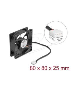 Delock Axiální ventilátor: 24 V DC, 80 x 80 x 25 mm, černý