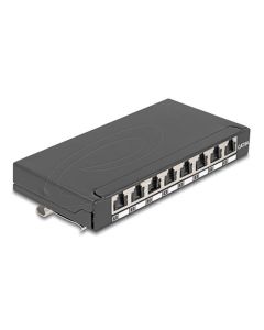 Delock Mini Desktop Patch Panel RJ45 jack 8 porty Cat.6A stíněný černý - pro montáž na stůl, zeď nebo DIN lištu