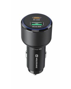 SWISSTEN CL ADAPTÉR USB-C PD + USB-A, 63W ČERNÝ + KABEL USB-C / USB-C, 1 M
