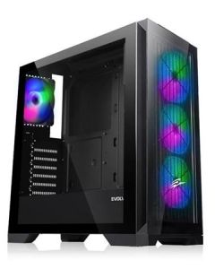 EVOLVEO Ptero Q2G, skříň ATX, 4x ARGB ventilátor, čelní+boční panel sklo, černá