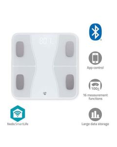Nedis BTHPS11WT - SmartLife Osobní Váha | BMI / BMR / Hmotnost / Kosti / Svaly / Tuk / Voda | 180 kg | Android &  iOS | 