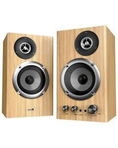 Genius SP-HF1812BT Reproduktory, 2.0, 50W, Bluetooth 5.3, 3,5mm jack, dřevěné, světle hnědé