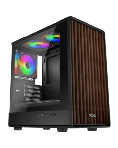 EVOLVEO Panthera, skříň mATX, 3x ARGB ventilátor 120mm, dřevěný přední panel + skleněná bočnice