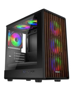 EVOLVEO Panthera, skříň mATX, 6x ARGB ventilátor 120mm, dřevěný přední panel + skleněná bočnice
