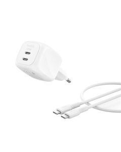 Belkin BOOST CHARGE™ PRO Duální 50W USB-C Power Delivery GaN PPS nástěnná nabíječka + 1m USB-C/USB-C kabel, bílá
