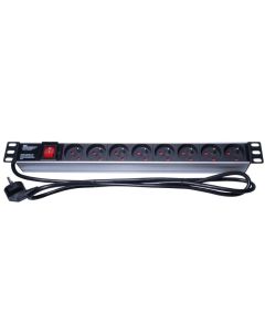 PremiumCord Panel napájecí 1U do 19" racku, 8x230V, 2m kabel, vypínač