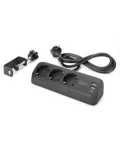 DIGITUS 3cestný kancelářský prodlužovací kabel s 2x USB-A a 1x USB-C porty, černý