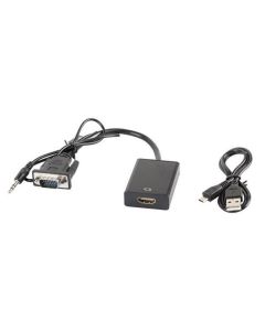 LANBERG VGA(M)+MINIJACK 3,5MM(M)-&gt;HDMI(F) ADAPTÉROVÝ KABEL 20CM ČERNÝ
