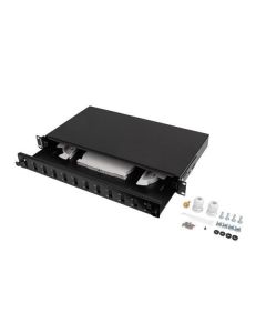 LANBERG 19" 1U OPTICKÝ PATCH PANEL 12XSC DUPLEX / 12XLC QUAD ČERNÝ + PŘÍSLUŠENSTVÍ 