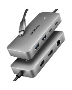 AXAGON HMC-CUB83X2, USB 10Gbps hub, 2x USB-A, USB-C, HDMI & DP 4k/144Hz, RJ-45 GLAN, PD 100W, kabel USB-C 15cm